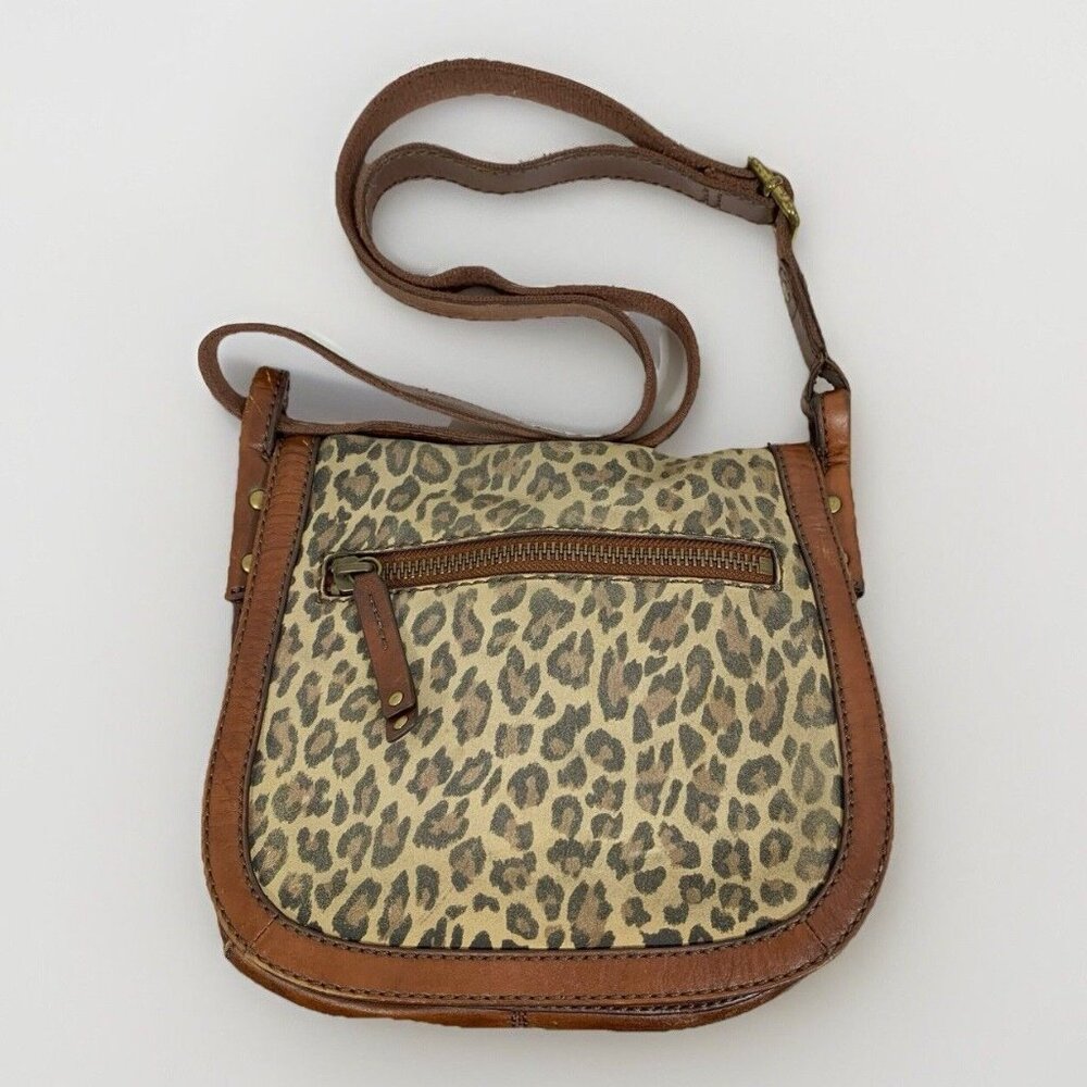 FOSSIL Brown Leopard Print Cowhide Leather Crossbody Saddle Messenger Bag Purse